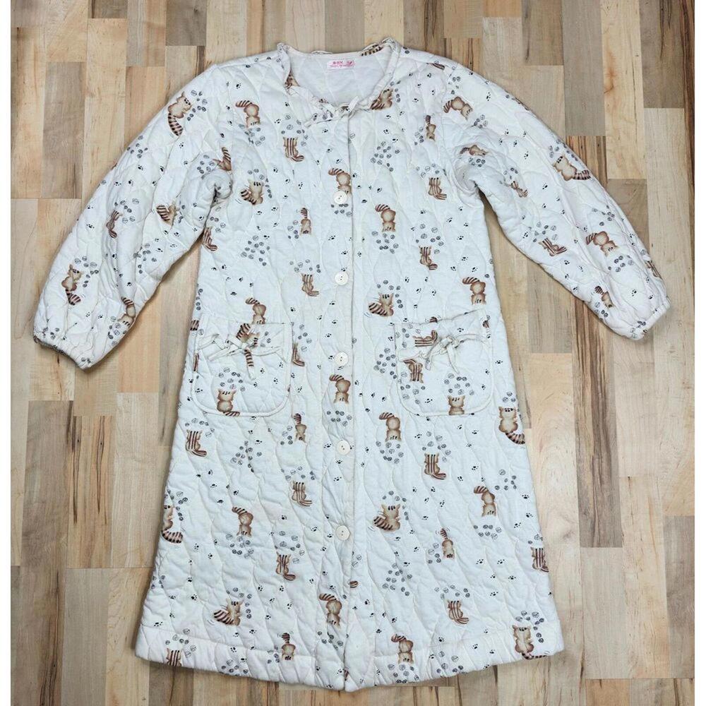 Adorable Quilted Woodland Forest Racoon Button Up Lounge Robe Size Medium